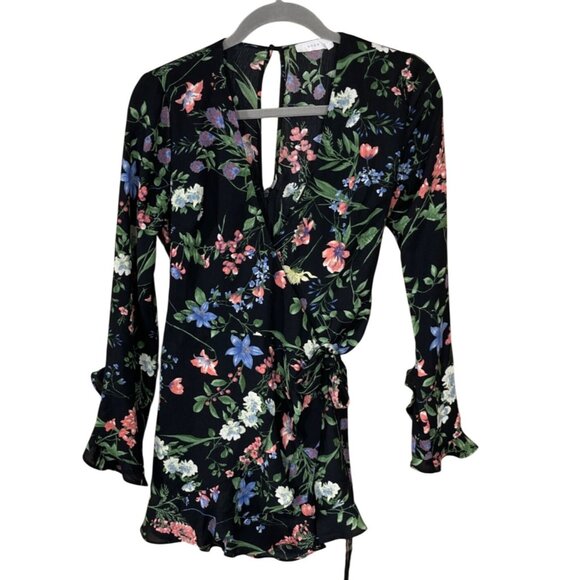 Lush Romper Black Floral Long Sleeve Keyhole Opening XS Extra Small Lightweight - Picture 1 of 8